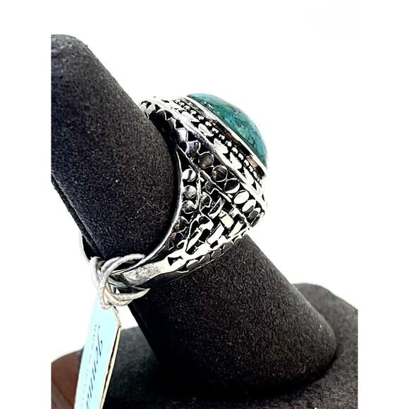 STERLING SILVER Jenna Blue Cabochon TURQUOISE Domed Ring Size 7 - Vintage NOS - Picture 7 of 15